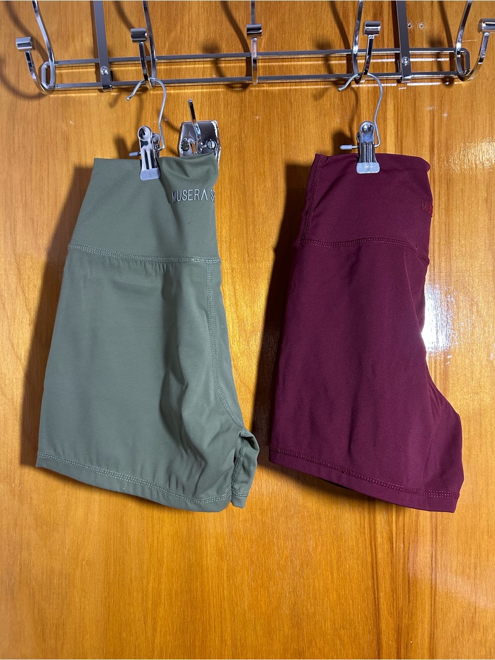 Women's High-Rise Athletic Shorts - Olive Green and Burgundy
